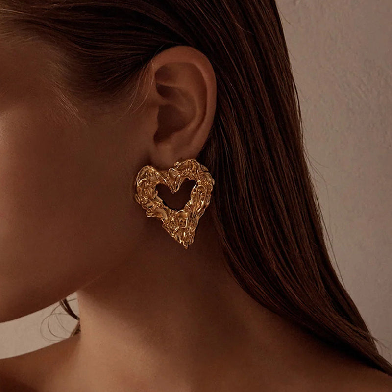 Lava Luxe 18K Gold PVD Chunky Heart Statement Earrings