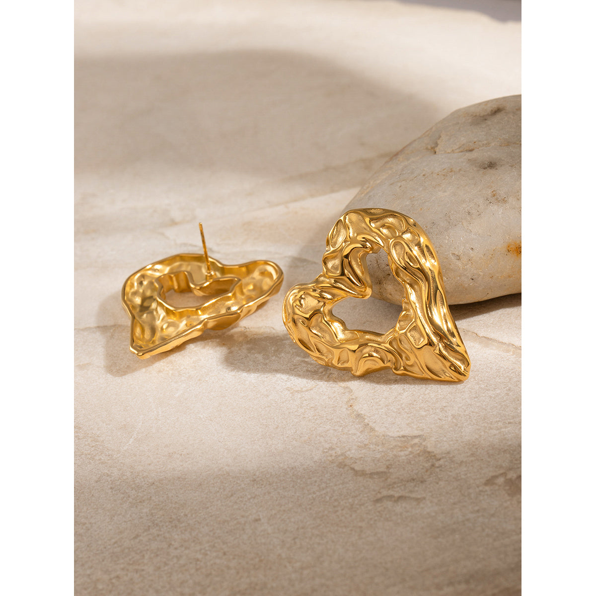 Lava Luxe 18K Gold PVD Chunky Heart Statement Earrings