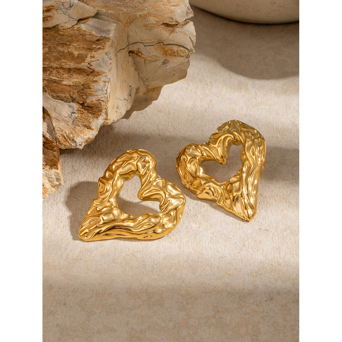 Lava Luxe 18K Gold PVD Chunky Heart Statement Earrings