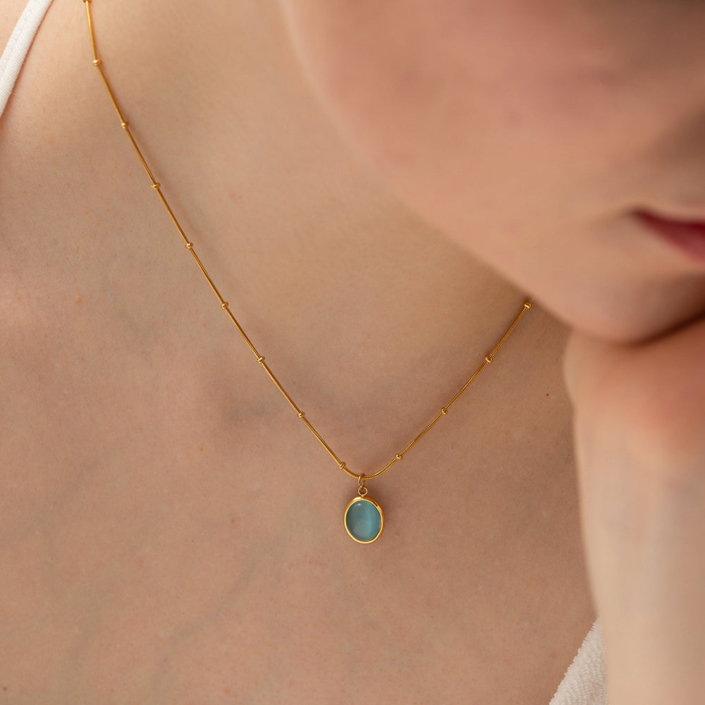 Mystic Mint : Natural Cat`s Eye Opal Pendant