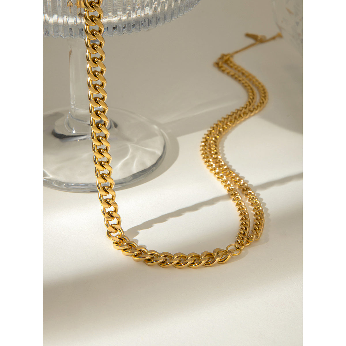 Duo - Link 18K Gold Plated Stainless Steel Necklace - Adjustable Statement Chain