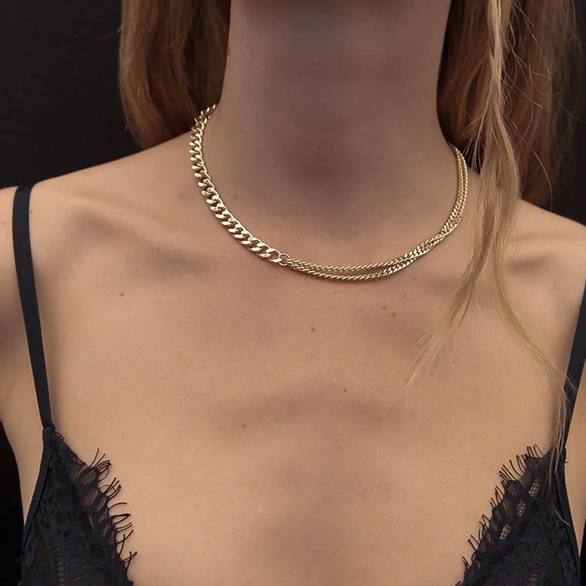 Duo - Link 18K Gold Plated Stainless Steel Necklace - Adjustable Statement Chain