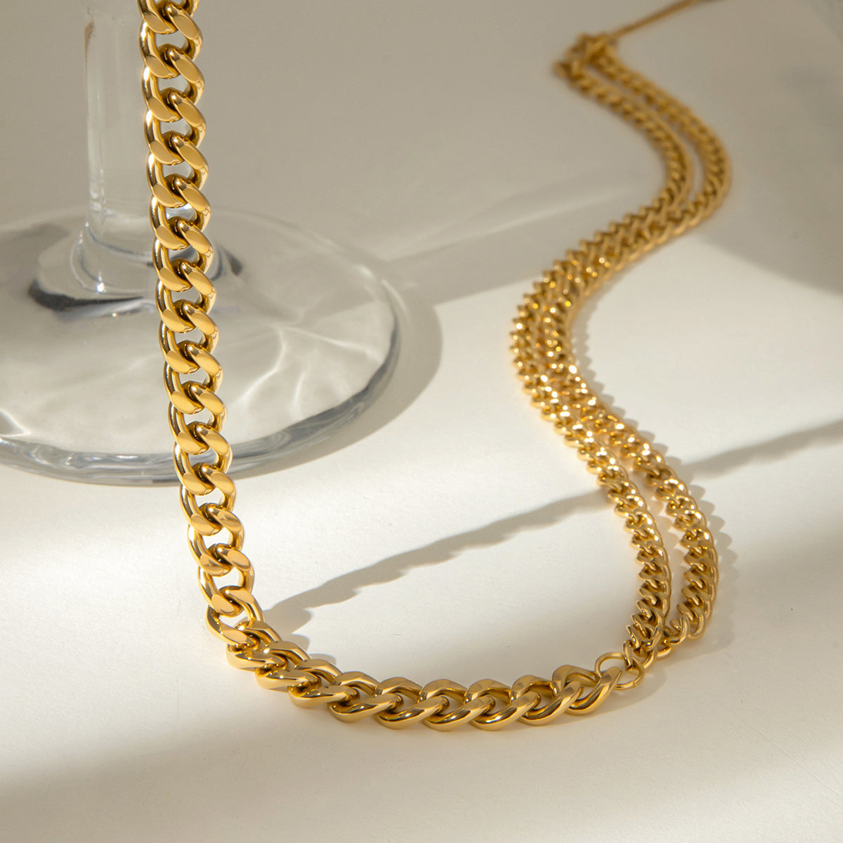 Duo - Link 18K Gold Plated Stainless Steel Necklace - Adjustable Statement Chain
