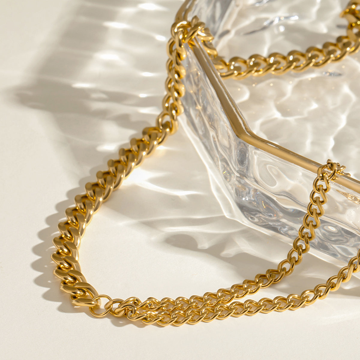 Duo - Link 18K Gold Plated Stainless Steel Necklace - Adjustable Statement Chain