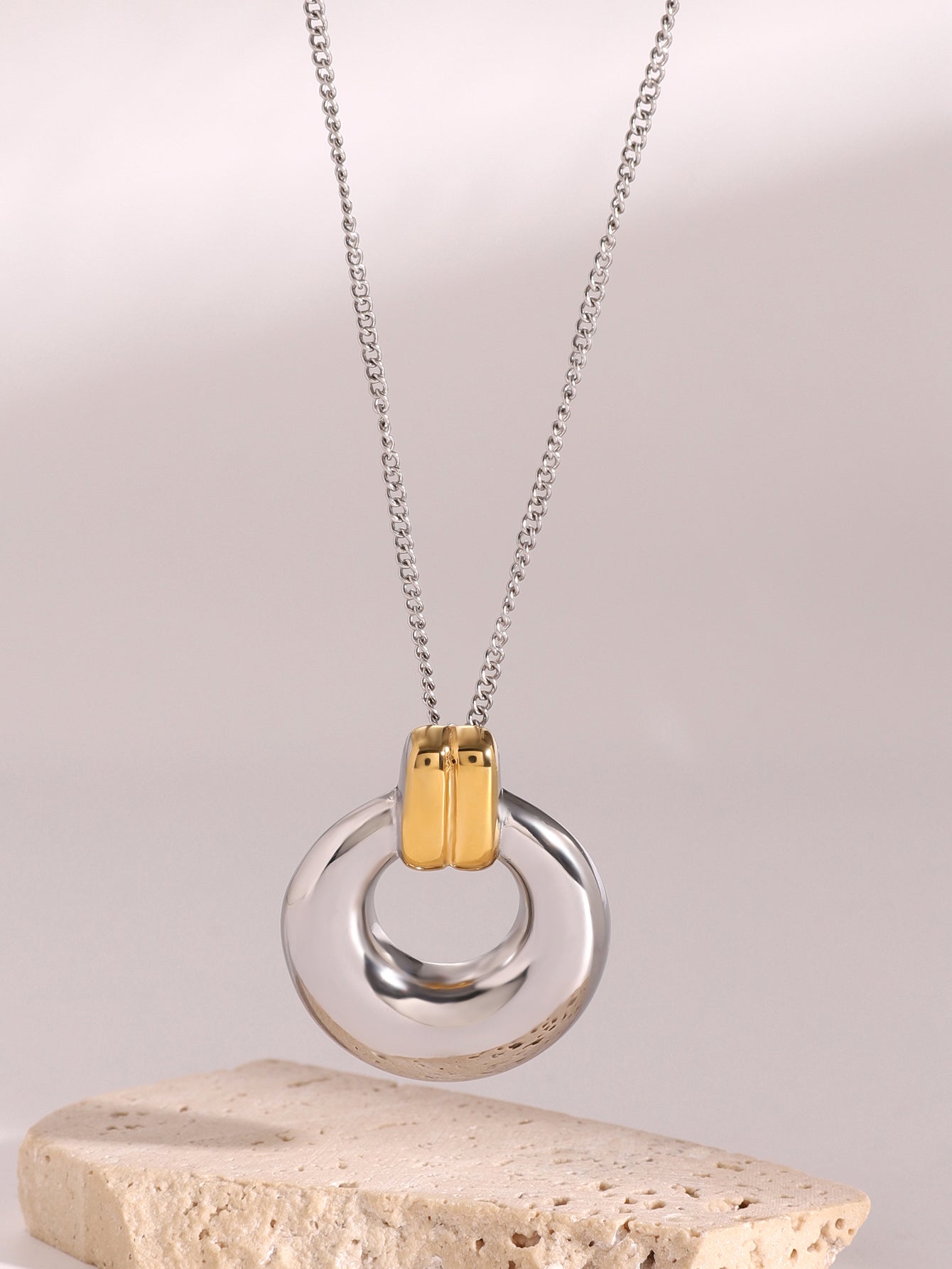LUXOR Dual - Tone Halo Pendant - 18K Gold PVD on Stainless Steel
