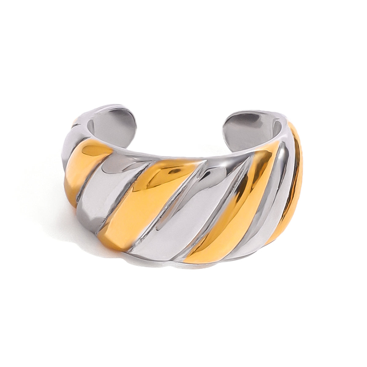 Luxe Helix – Dual-Tone Croissant Twist Ring