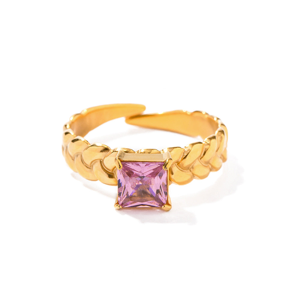RoséRope – 18K Gold-Plated Chain Ring with Pink CZ Stone
