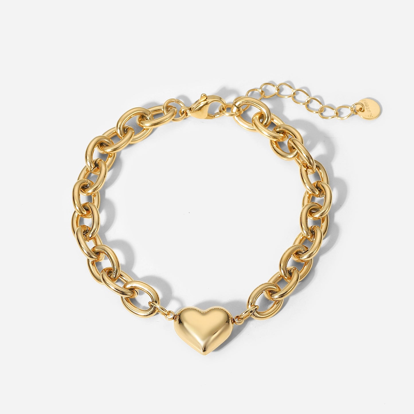 Trendy 14K Gold Plated Heart Link Chain Braclet