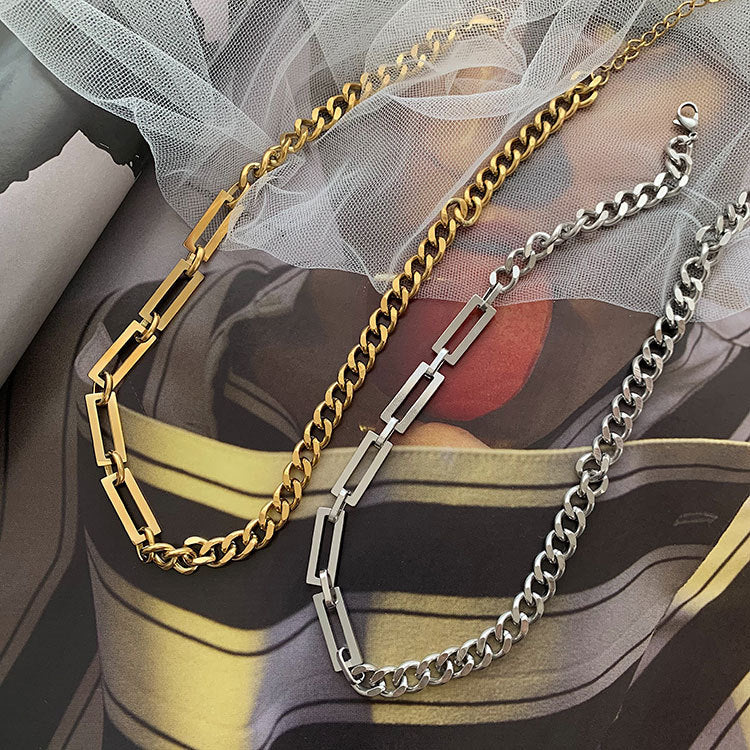 Silver Stainless Steel Layered Chain Necklace - Sleek and Modern