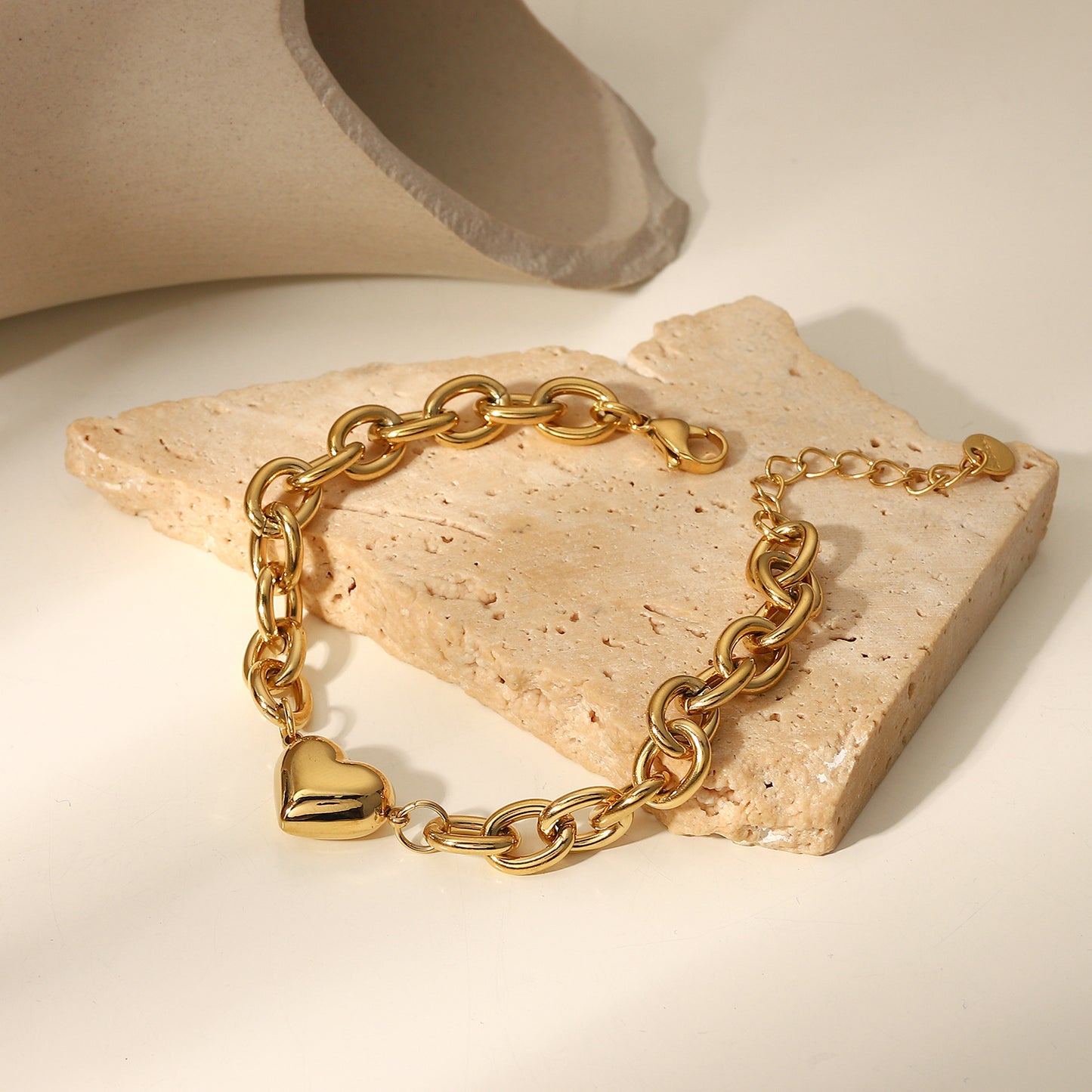 Trendy 14K Gold Plated Heart Link Chain Braclet