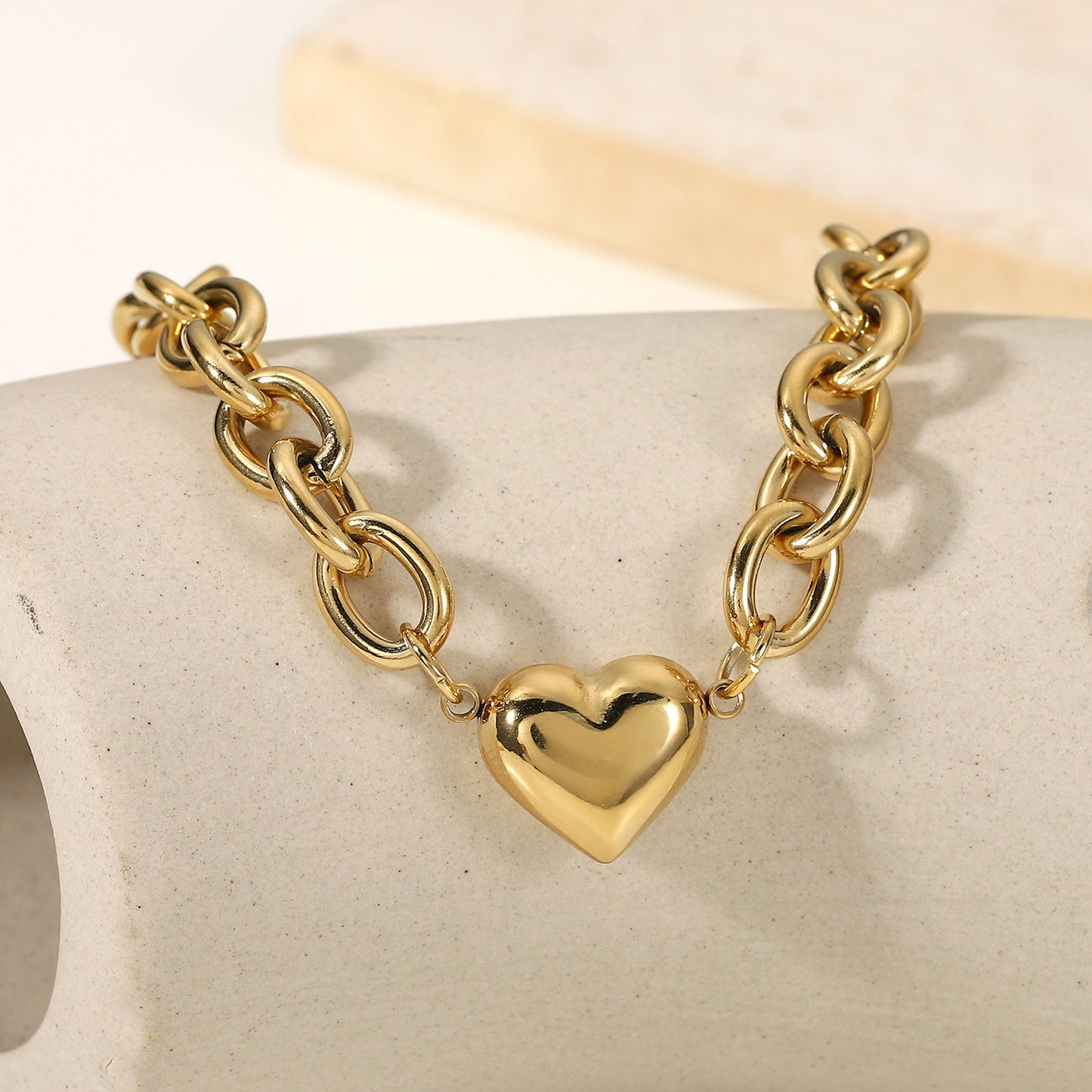 Trendy 14K Gold Plated Heart Link Chain Braclet