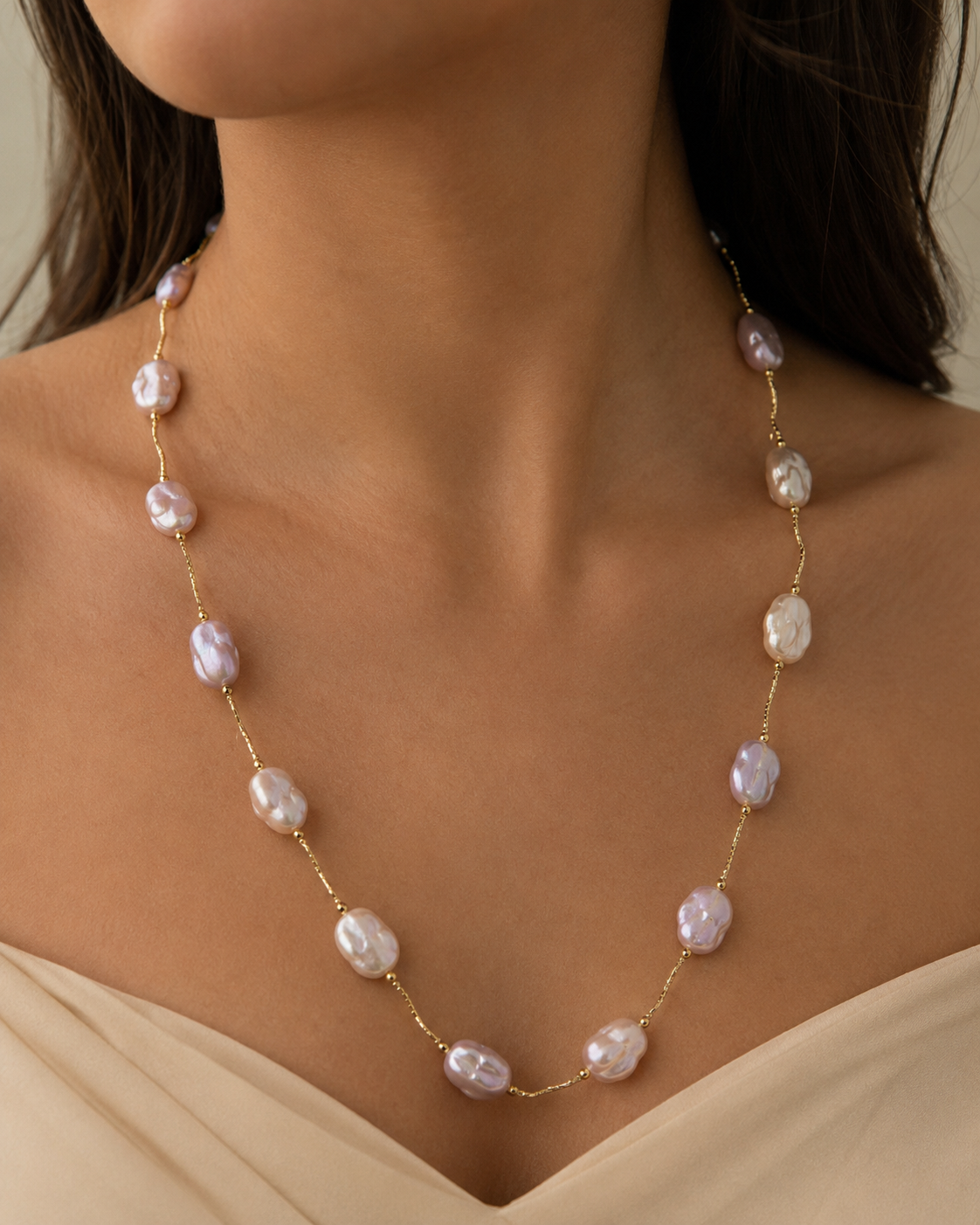 Aurielle Natural Pearl Long Necklace