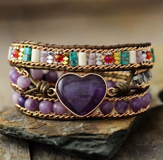 Amethyst Leather Wrap Bracelet
