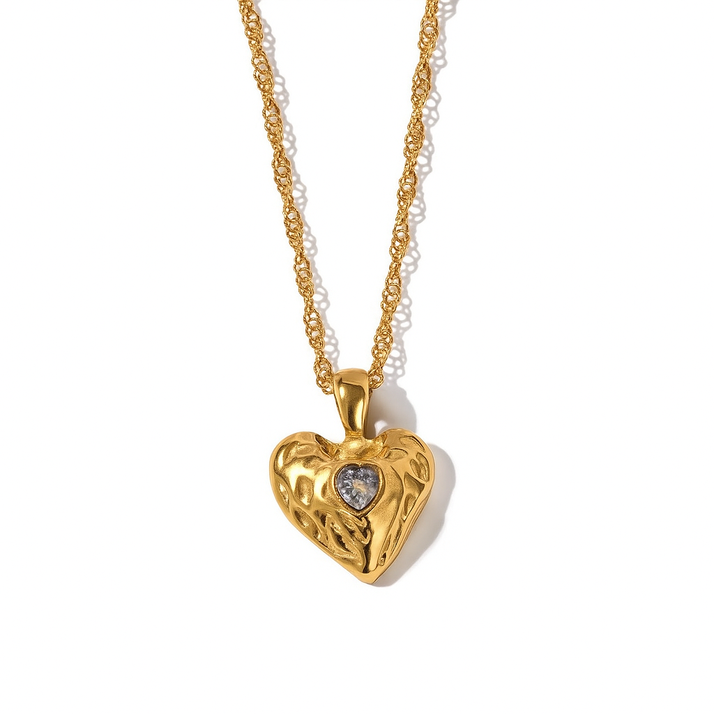 Luna Heart Necklace – White Zircon Glow