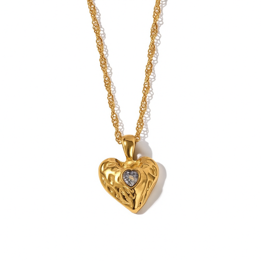 Luna Heart Necklace – White Zircon Glow