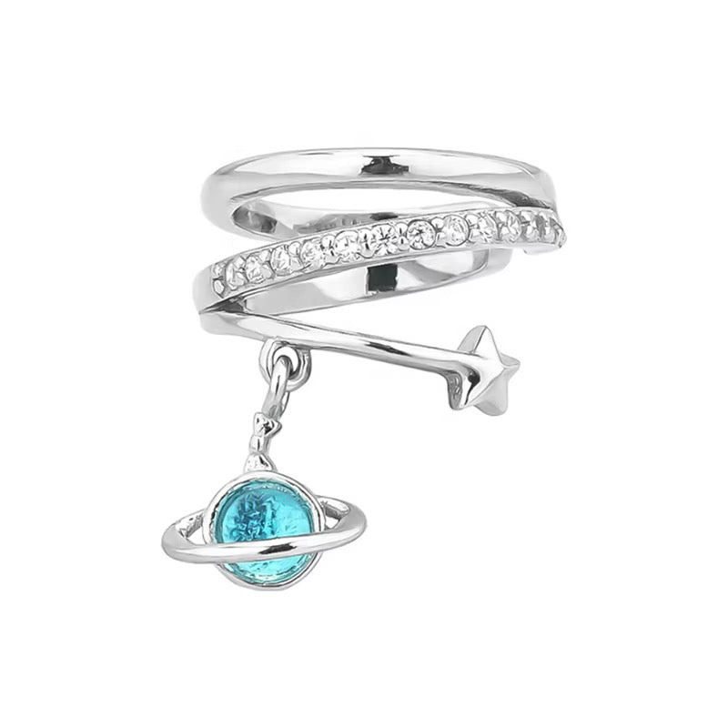 Asteria Celestial Rhodium Ear Cuff | 925 Sterling Silver & Turquoise Zircon