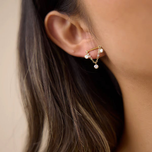 Élané Gold Zircon Tassel Earrings