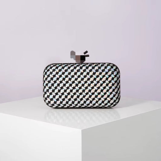 Silver Mystique – Black & Silver Luxury Evening Clutch
