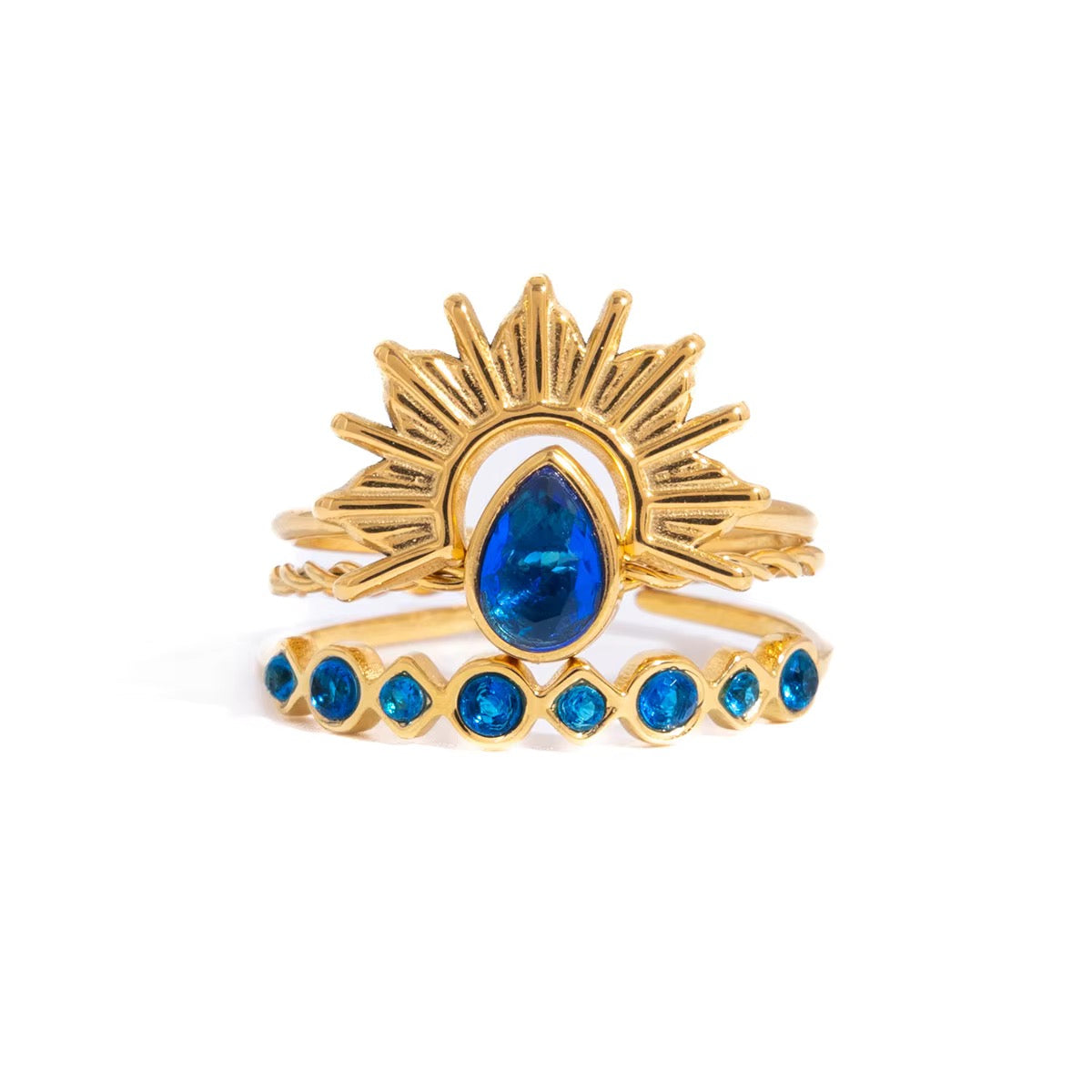 Nerissa Azure Sunburst Ring Set