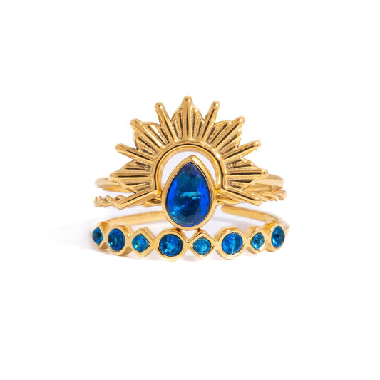 Nerissa Azure Sunburst Ring Set