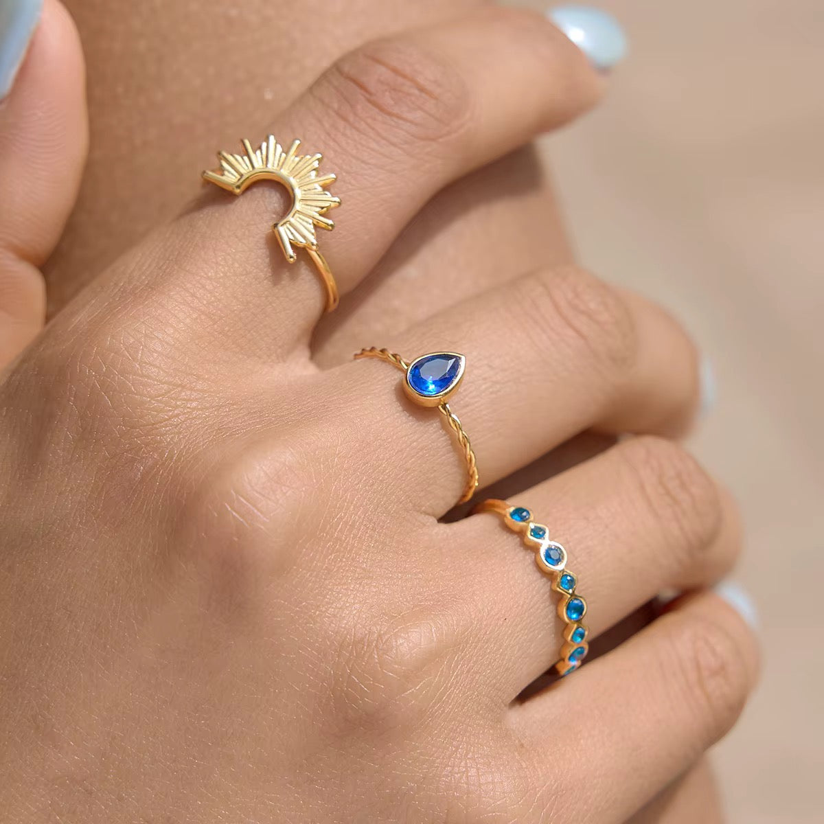 Nerissa Azure Sunburst Ring Set