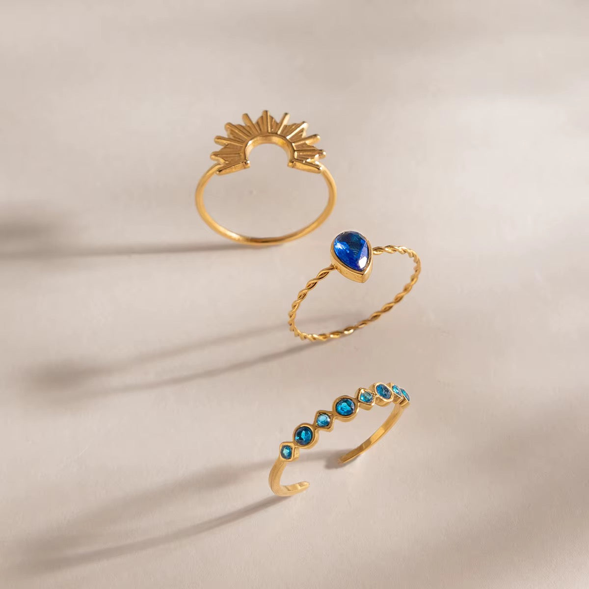 Nerissa Azure Sunburst Ring Set