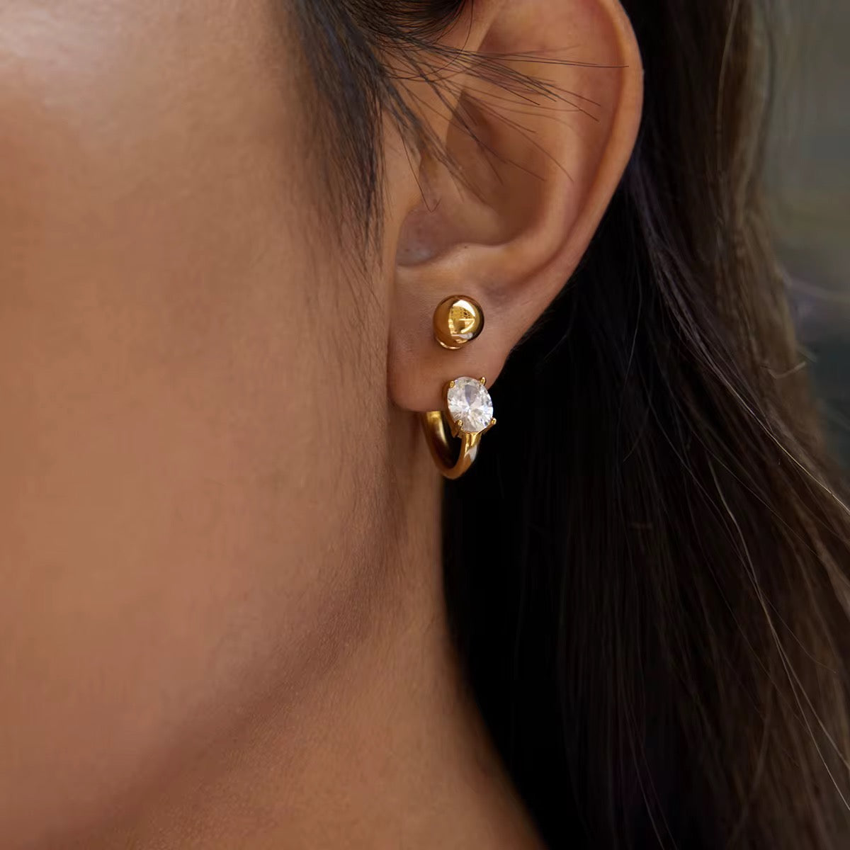 Nova Oval Hoops 18K Gold Plated Irregular Oval Zircon C-Ring Earrings