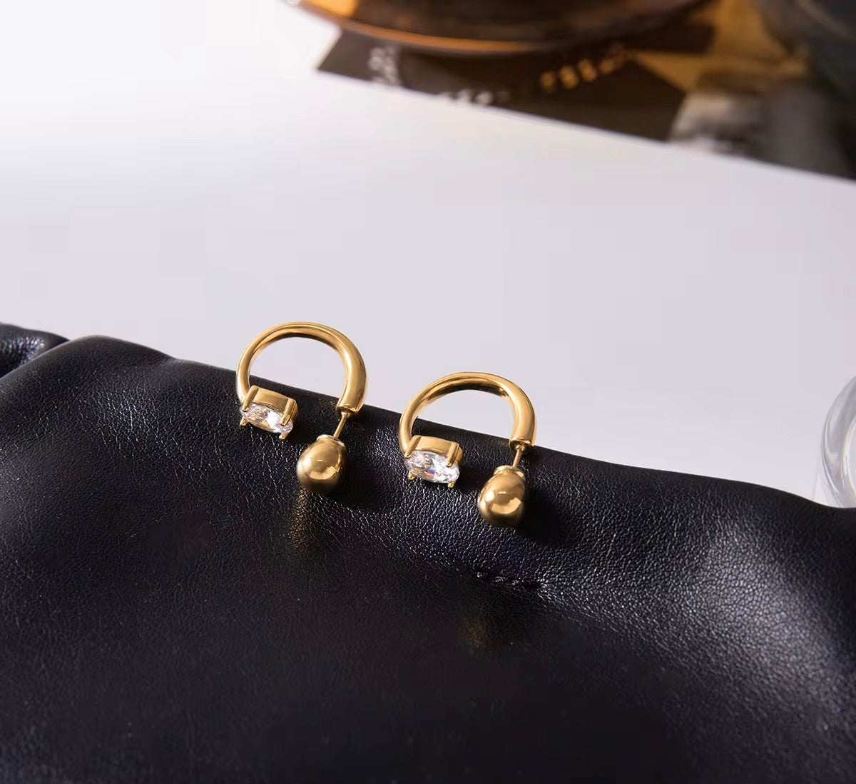 Nova Oval Hoops 18K Gold Plated Irregular Oval Zircon C-Ring Earrings