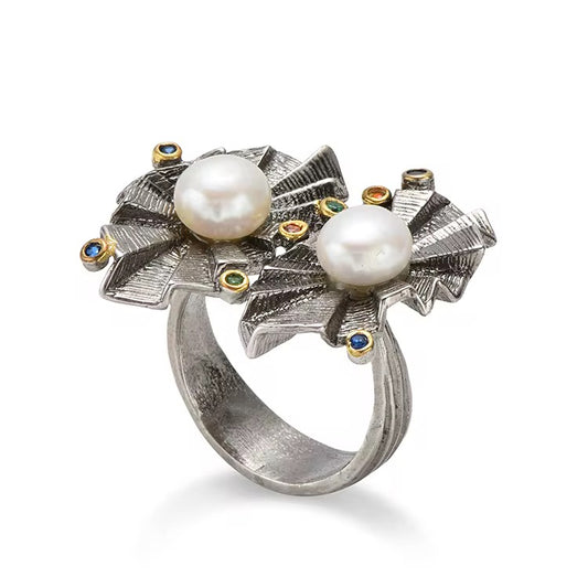 The Muse Ring (A symphony of silver, pearl, and golden light)