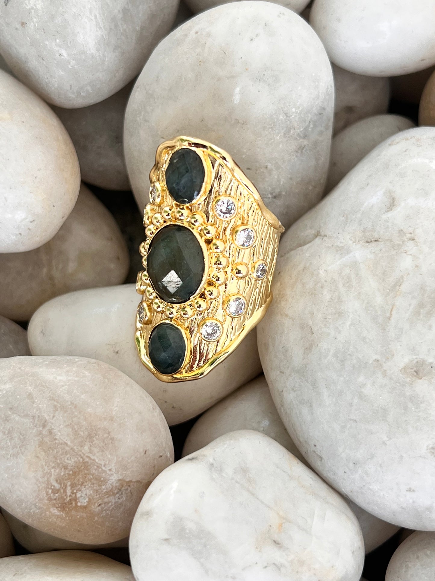Aurora Labradorite Imperial Ring – Adjustable 18K Gold Plated