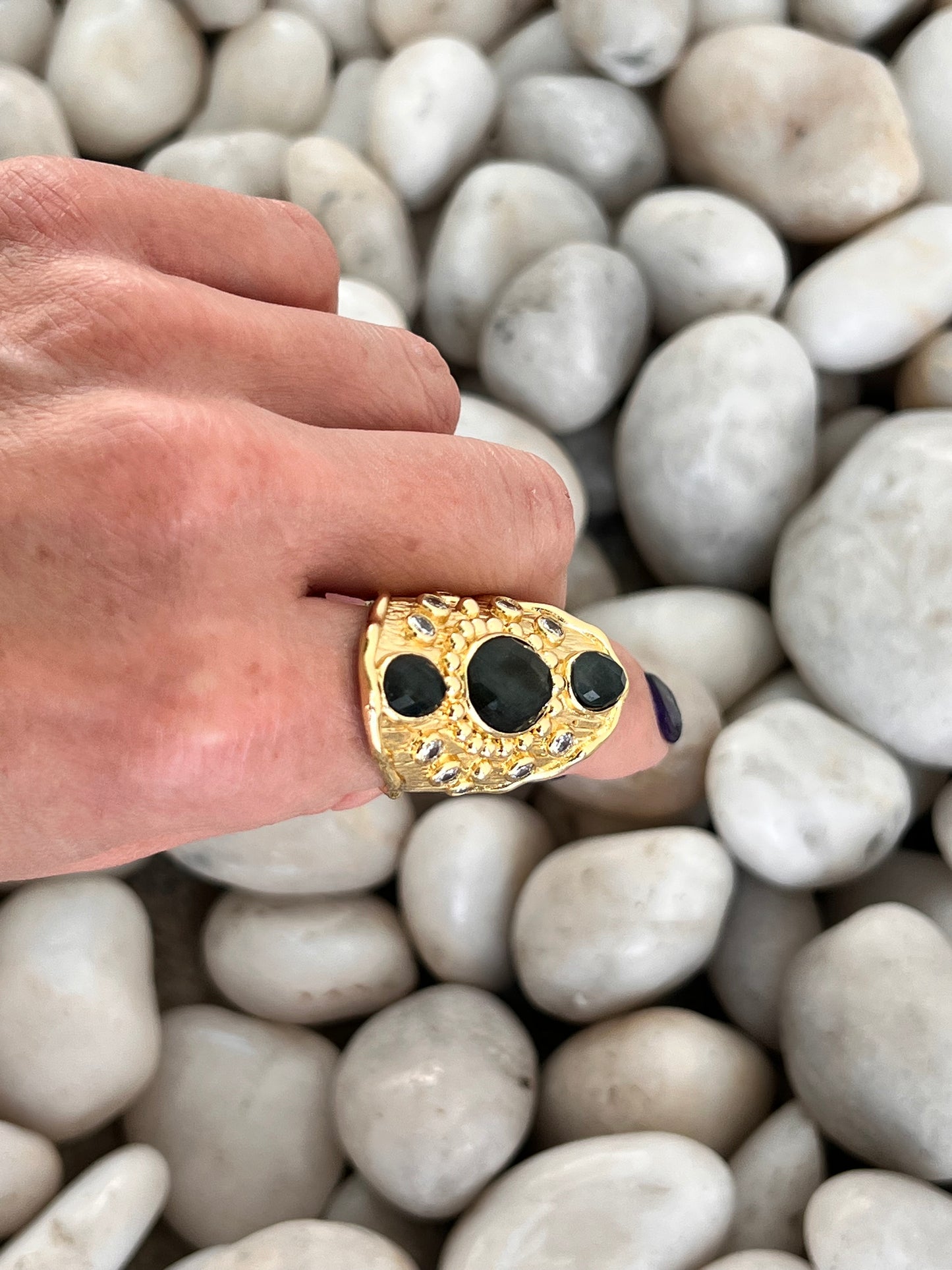 Aurora Labradorite Imperial Ring – Adjustable 18K Gold Plated