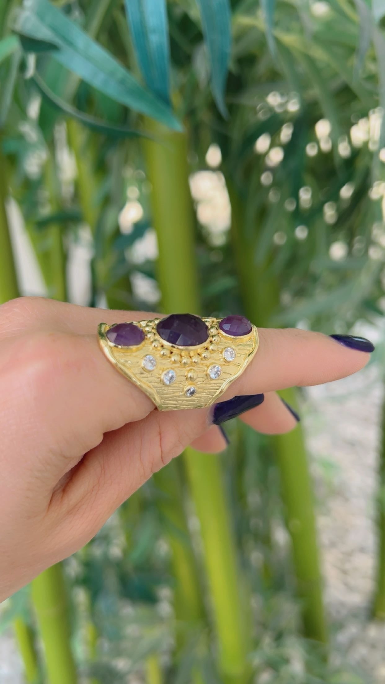 Celestia Amethyst Sovereign Ring – Adjustable 18K Gold Plated