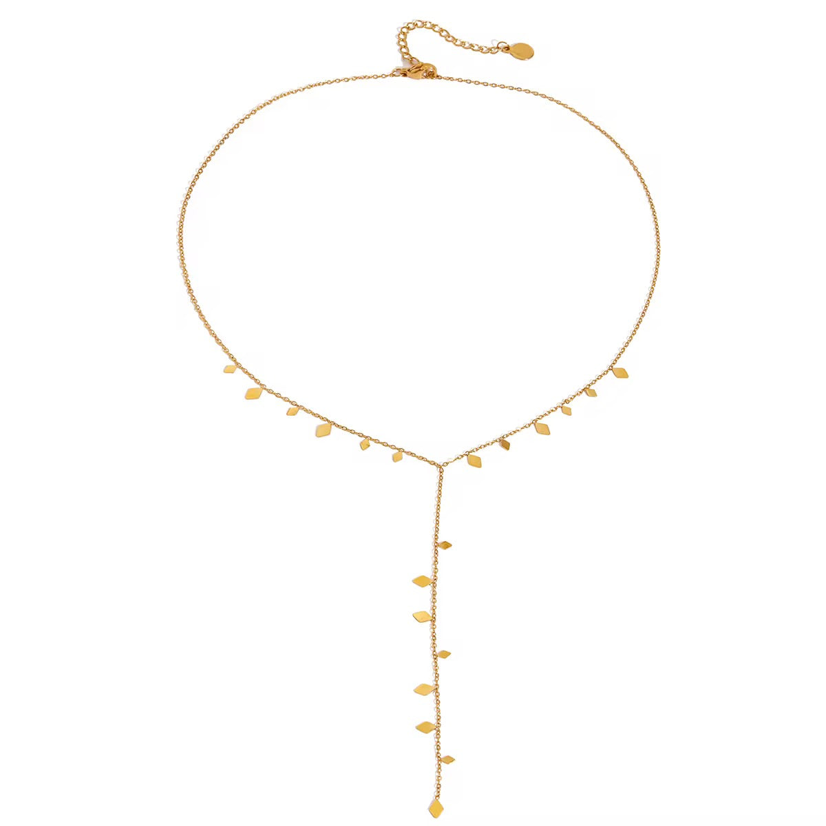 Aurielle Diamond Charm Y-Lariat Necklace – 18K Gold PVD Waterproof Stainless Steel
