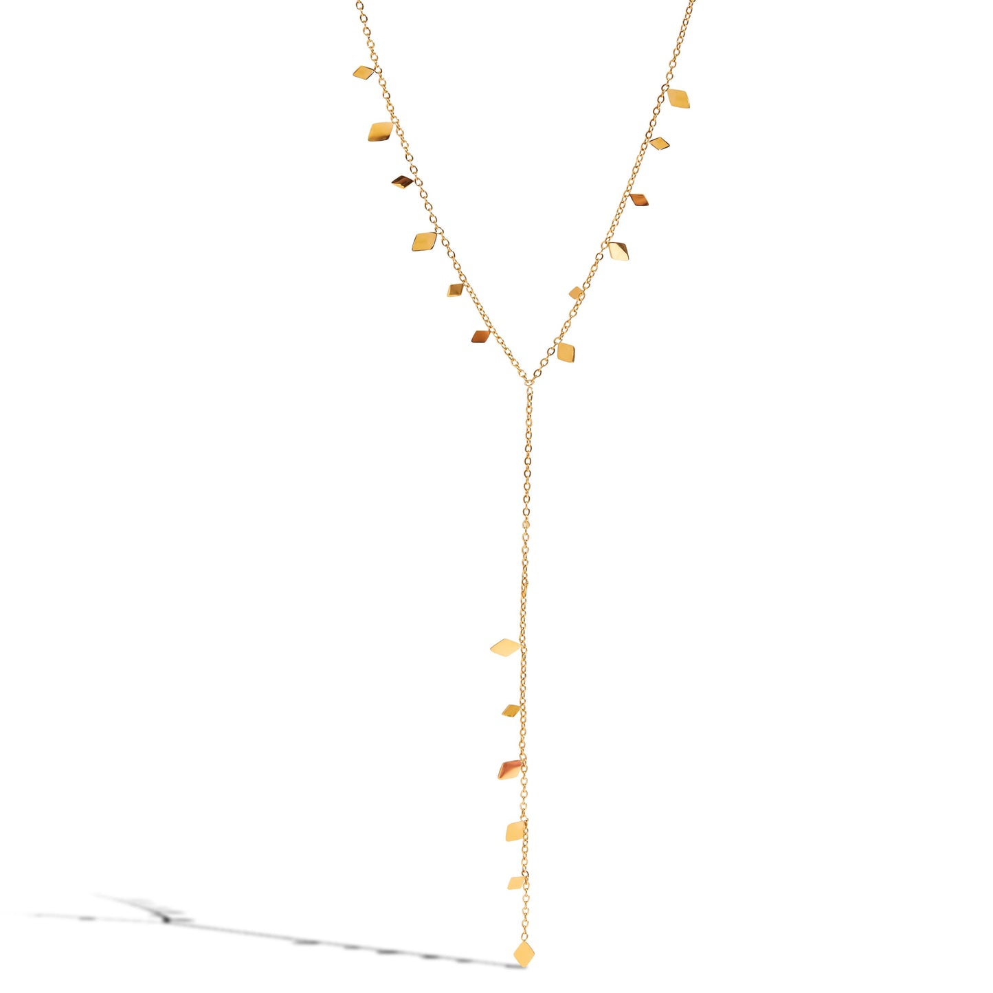 Aurielle Diamond Charm Y-Lariat Necklace – 18K Gold PVD Waterproof Stainless Steel