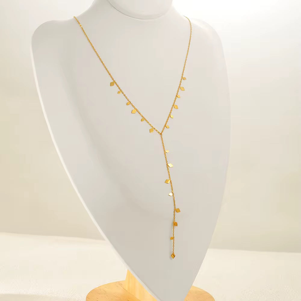 Aurielle Diamond Charm Y-Lariat Necklace – 18K Gold PVD Waterproof Stainless Steel