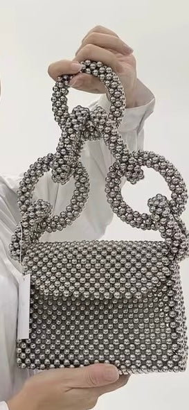 Silver Orbit Beaded Mini – Handmade Statement Bag