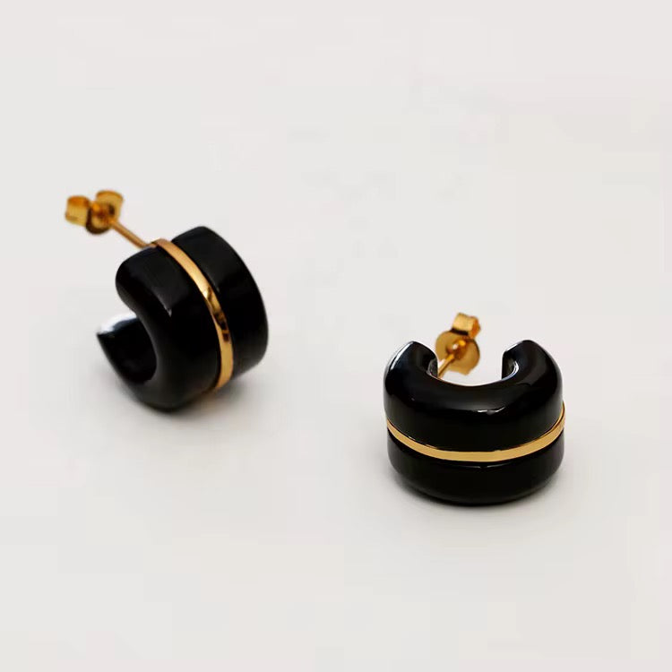 Monaco Black Enamel Hoops