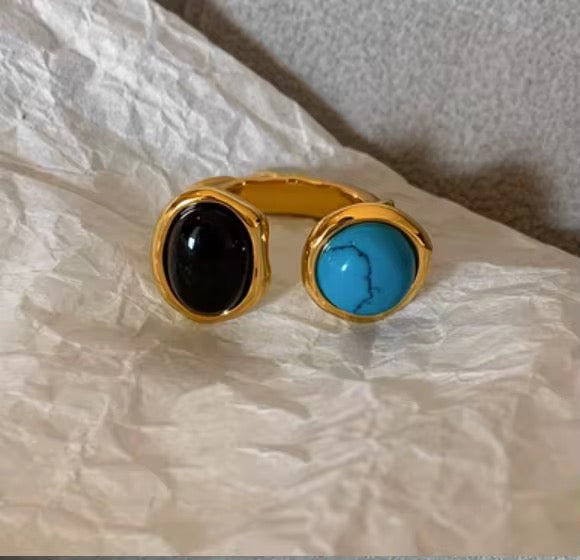 Solstice Duo Ring – Turquoise & Obsidian