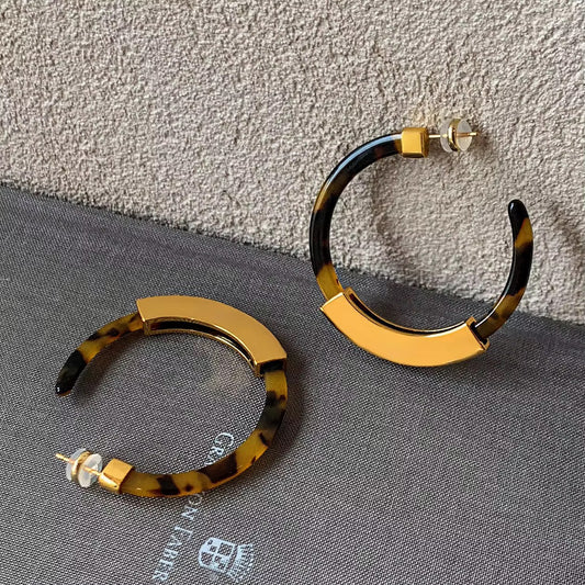 Mocha Marble Hoop Earrings (Light Brown & Dark Brown)