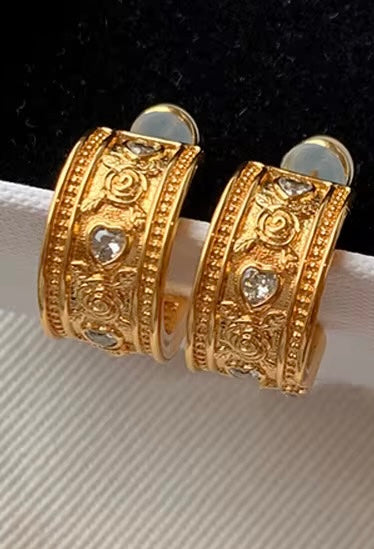 Aurélia Vintage Crown Hoops – White Zircon Edition