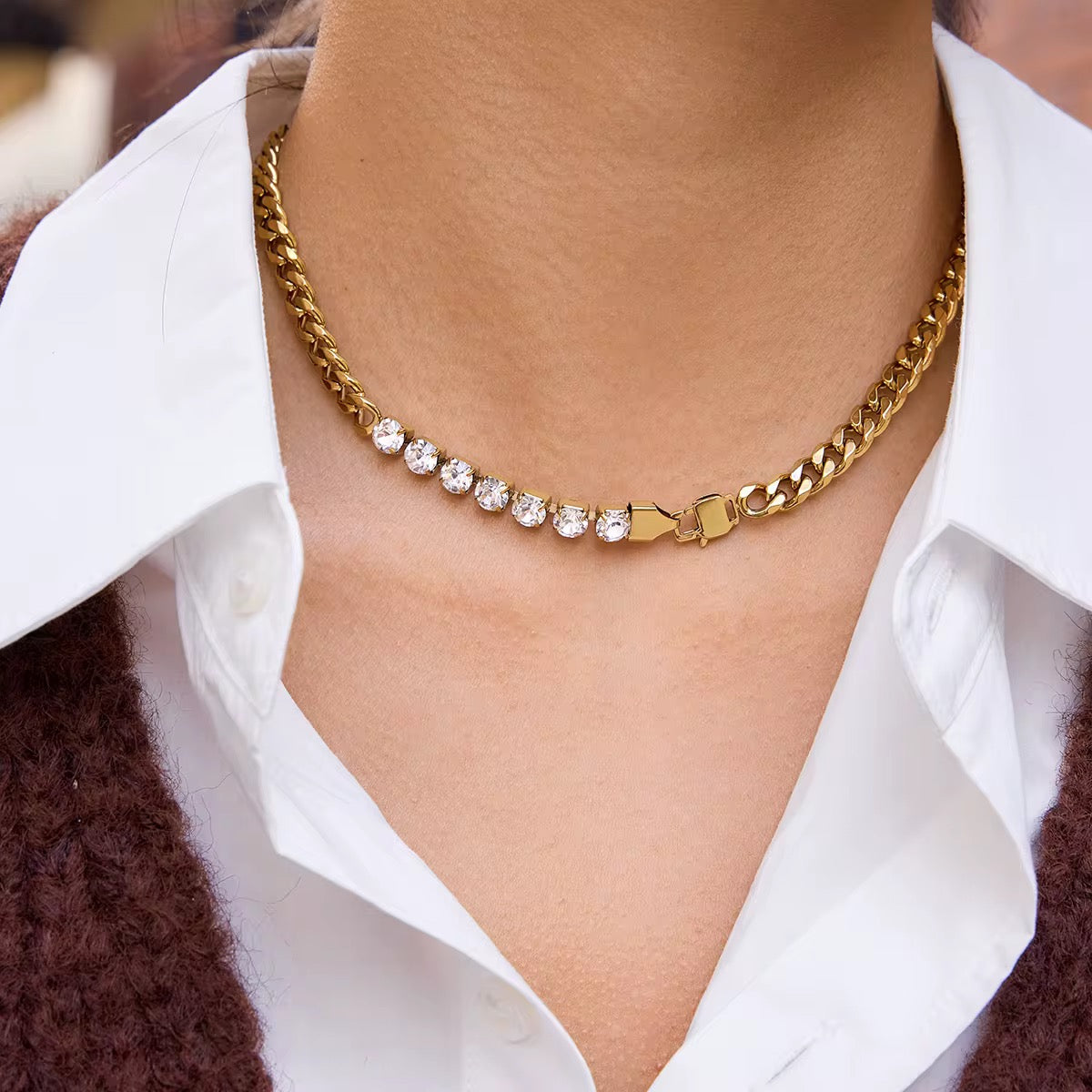 Aurielle Luxe Zircon Chain Necklace – 18K Gold Plated Stainless Steel