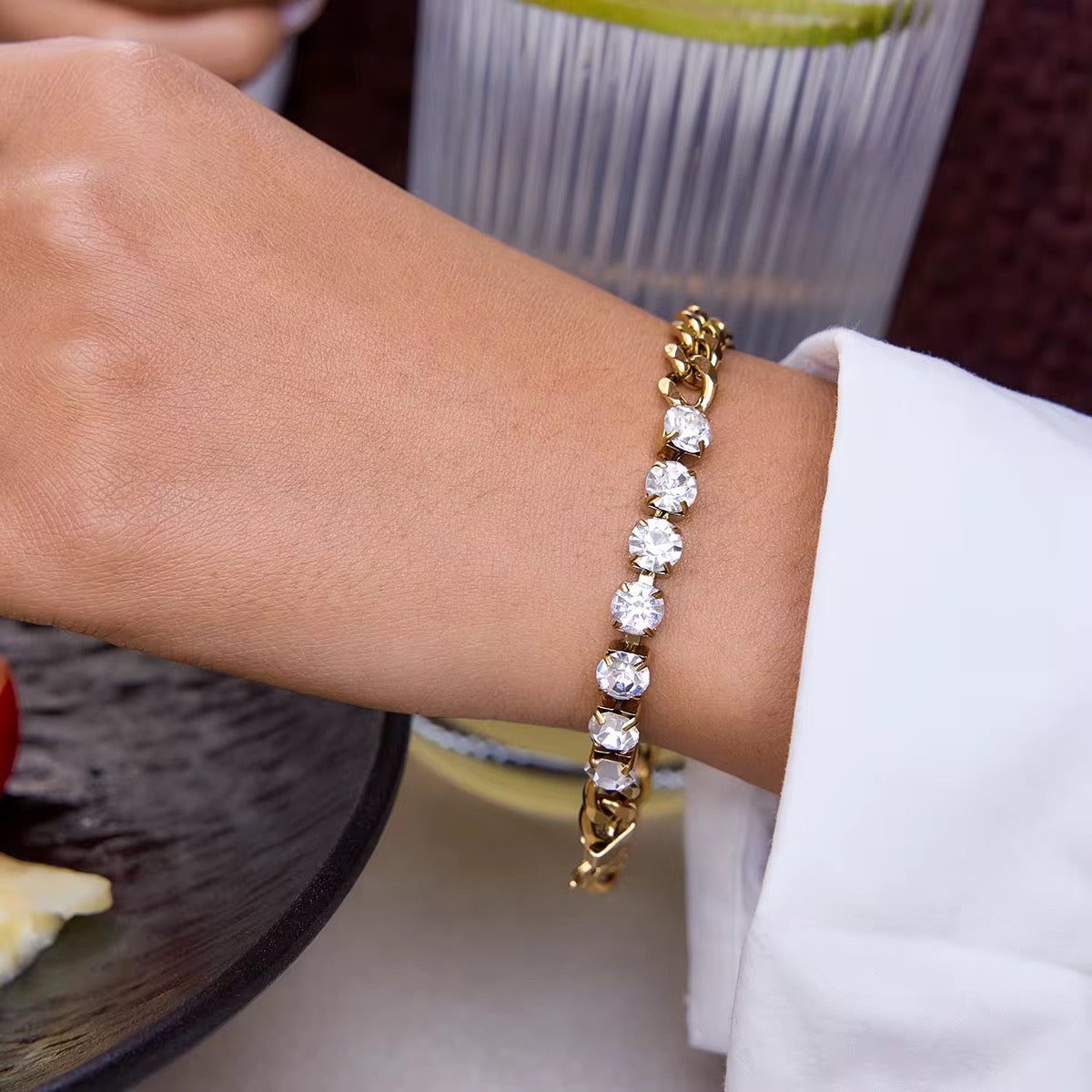 Aurielle Luxe Zircon Chain Bracelet – 18K Gold Plated Stainless Steel