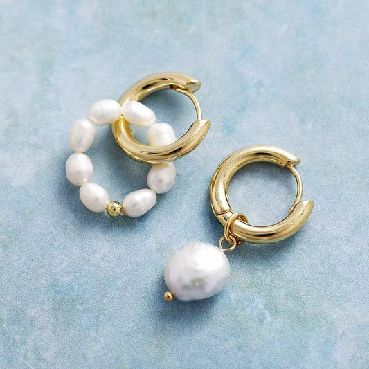 Golden Whim | Mismatched Pearl Hoop Earrings