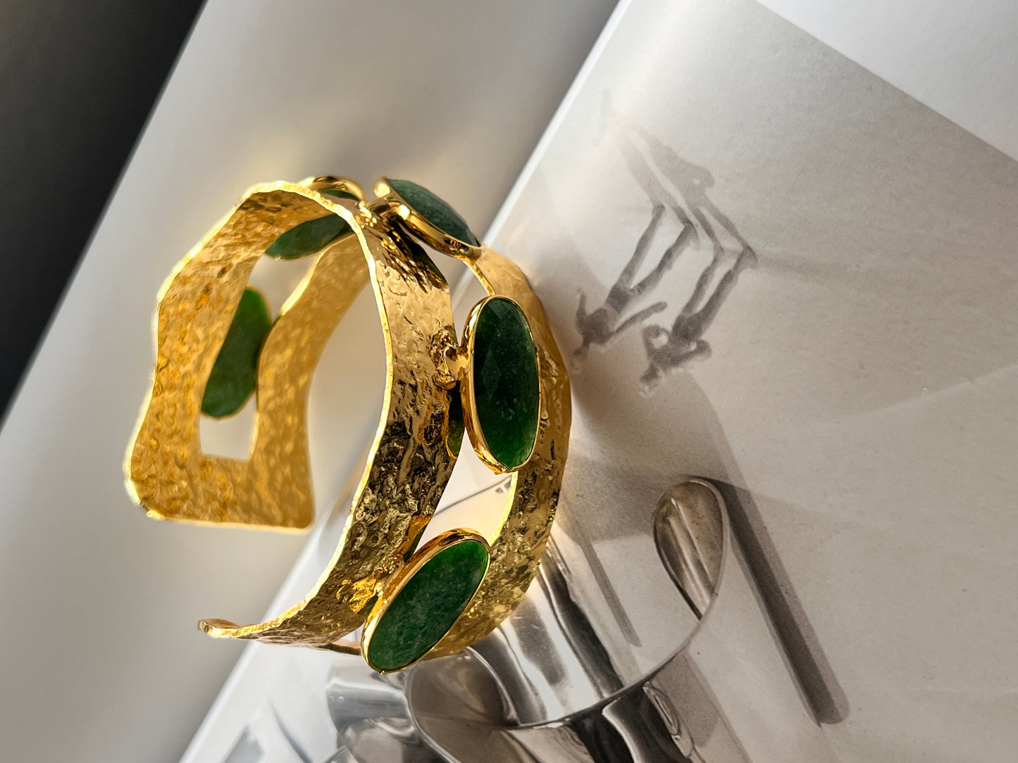 Verdant Aura Cuff – 18K Gold-Plated Jasper Bracelet