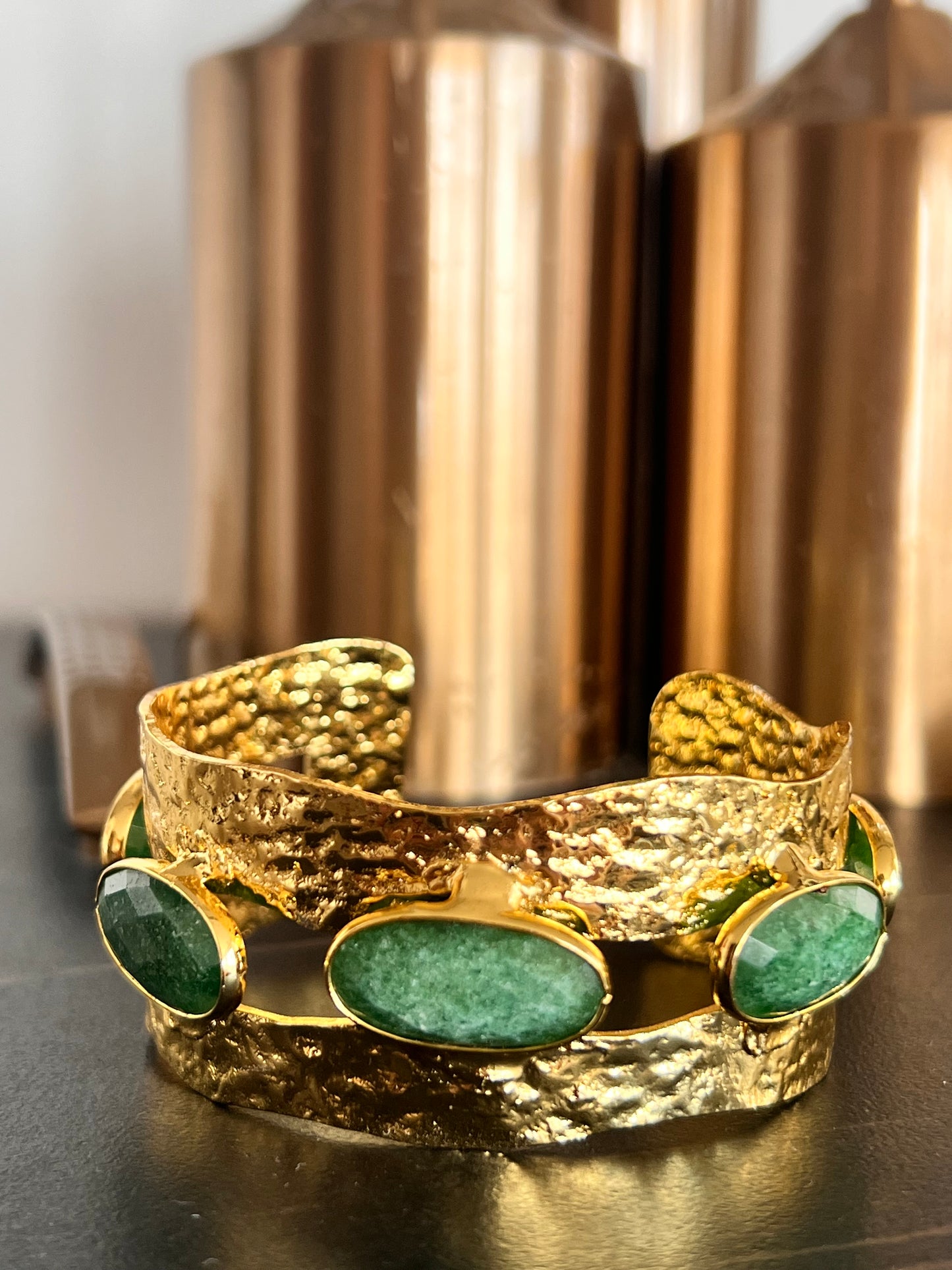 Verdant Aura Cuff – 18K Gold-Plated Jasper Bracelet