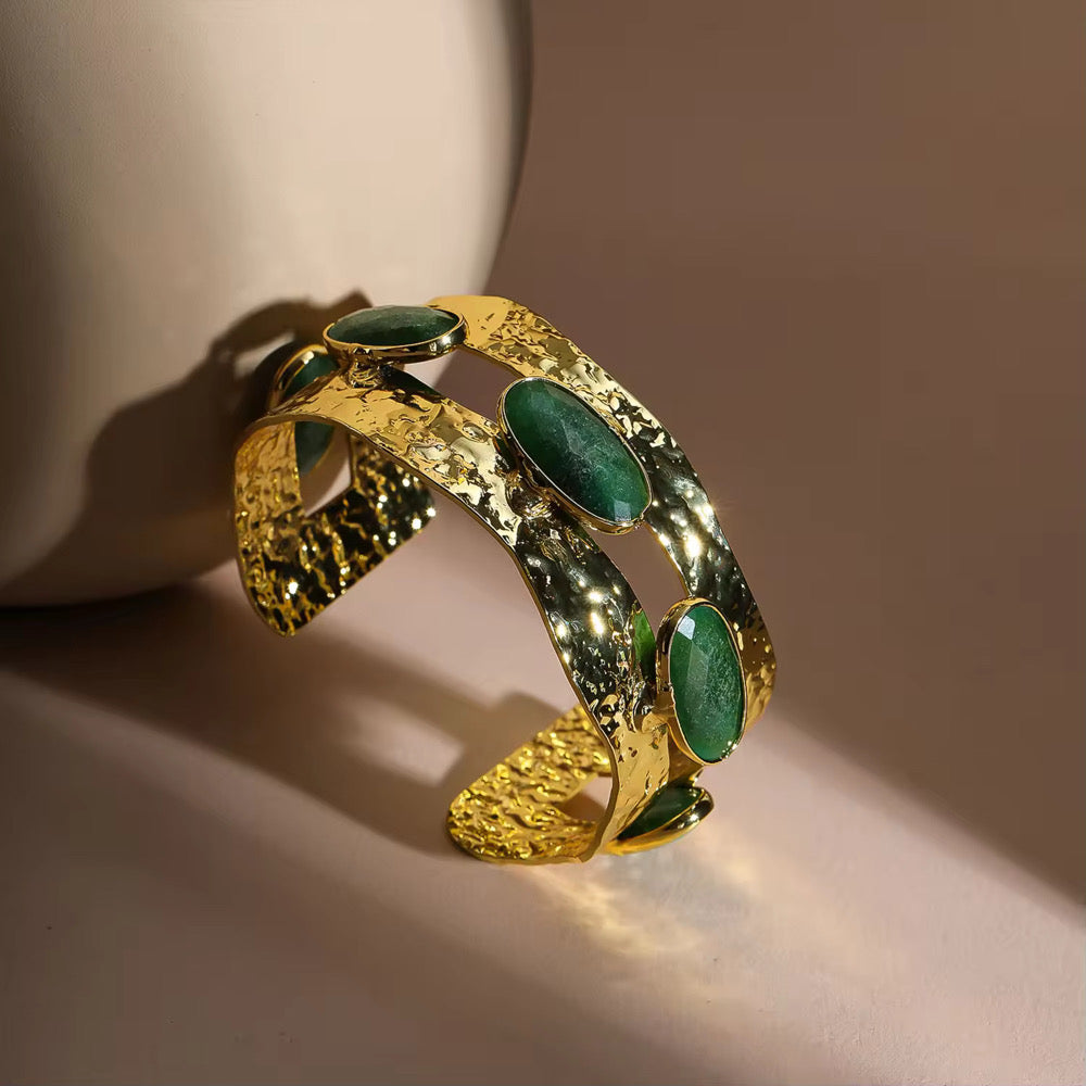 Verdant Aura Cuff – 18K Gold-Plated Jasper Bracelet