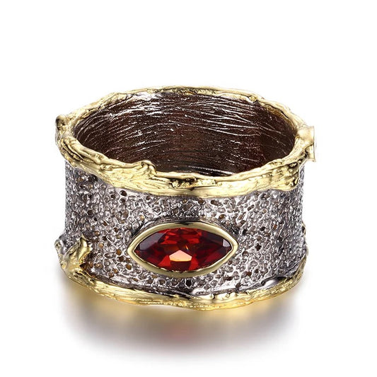 Crimson Legacy Ring – Gold-Kissed Sterling Silver