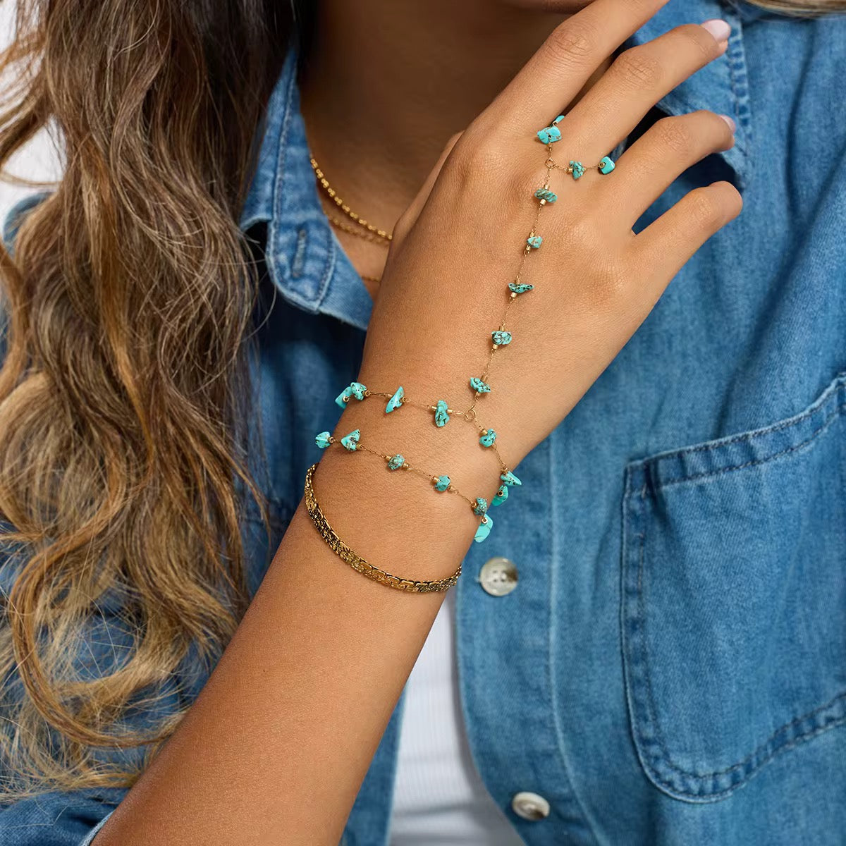 Turquoise Veil Double-Layer Hand Chain