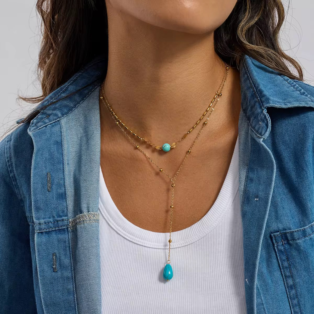 Azure Élégance Double-Layered Y Necklace