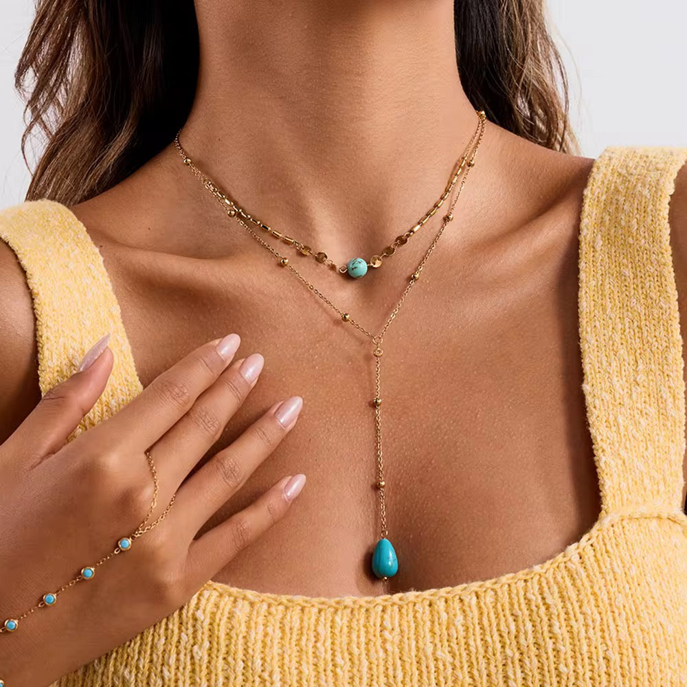 Azure Élégance Double-Layered Y Necklace